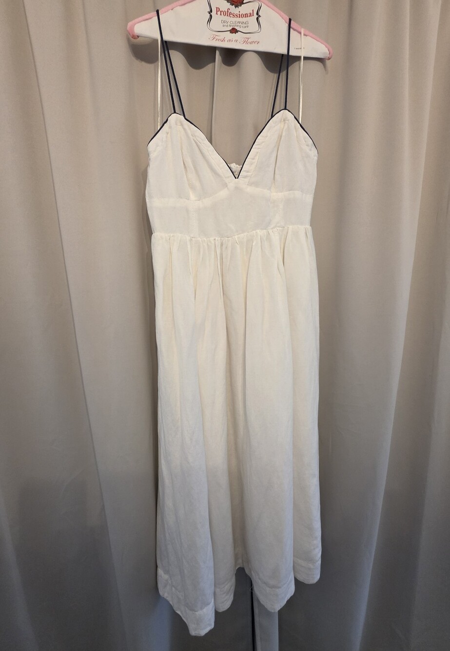 NWT Maeve by Anthropologie Ivory Midi Sundress w/ Navy Piping
